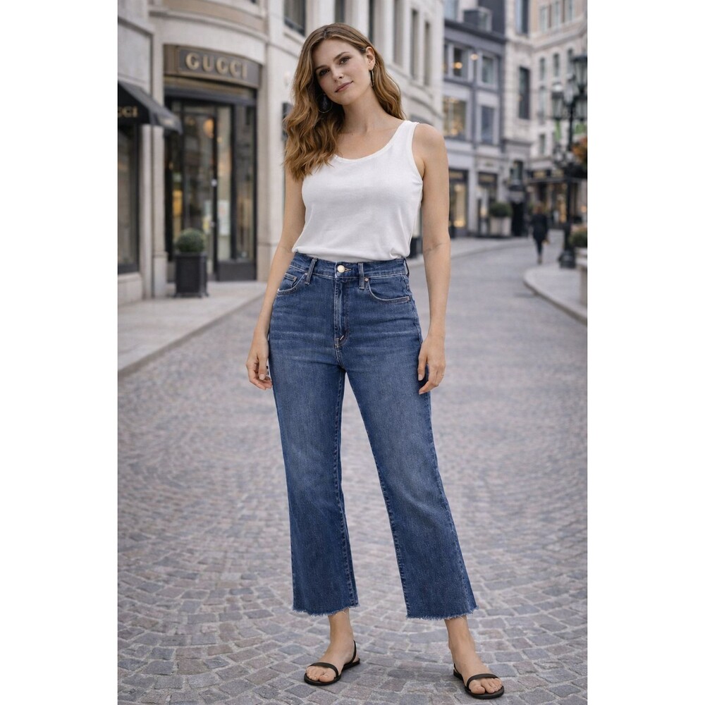 MOTHER The Insider Crop Step Fry Jeans Women Size 27 Girl Crush Raw Hem 1157-383